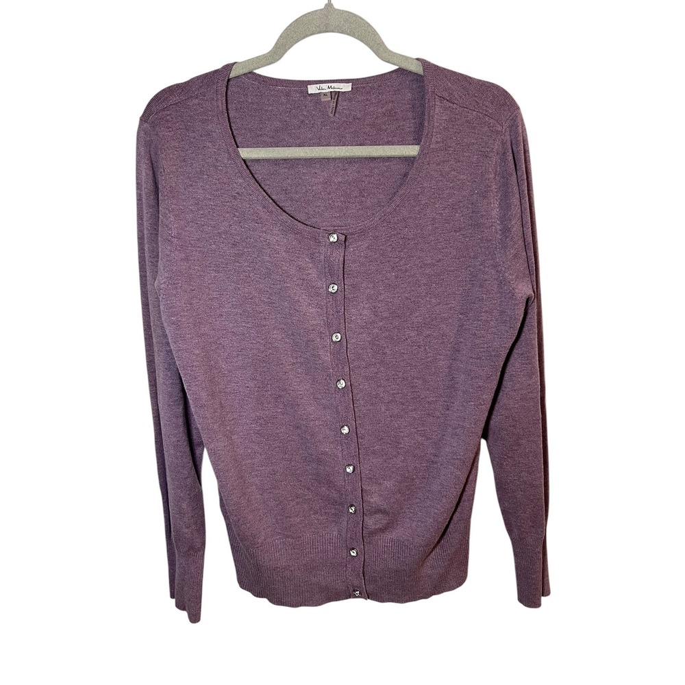 Wool Blend Cardigan Quiet Luxury Purple Rhinestone Button Coquette Sweater XL